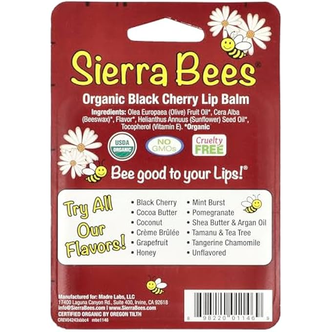 Sierra Bees بلسم شفاه عضوي، كرز أسود، عبوة 4. 15 أونصة (4.25 غرام) لكل منها - Image 3
